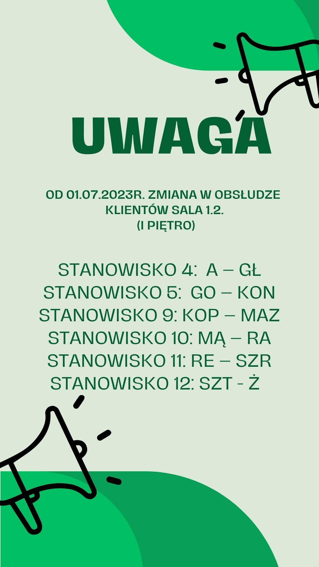 ZMIANA STANOWISK OBSŁUGI